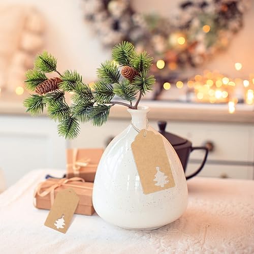 Miniatura 5 de Etiquetas de regalo de Navidad, 100 etiquetas de regalo marrones con cuerdas, 10.58 ozm de papel kraft grueso, etiquetas de Navidad con árbol de