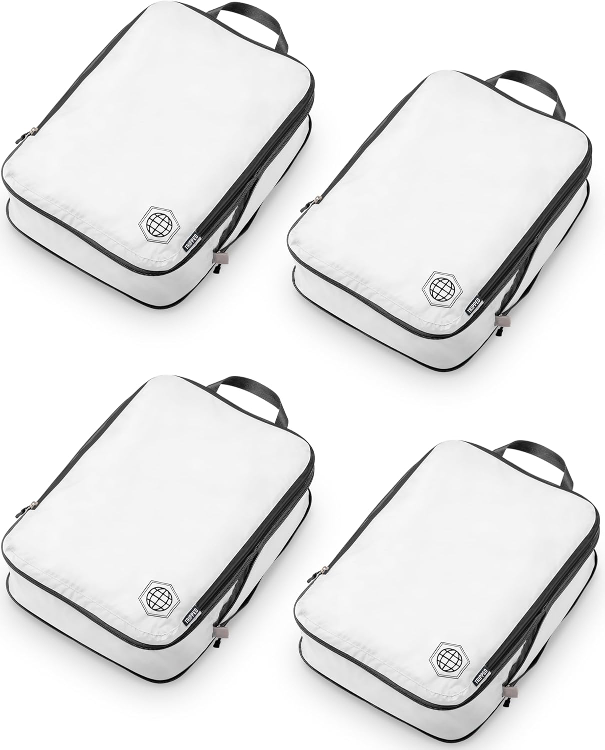 Large Compression Packing Cubes for Travel-Packing Cube Luggage Organizers 4 Piece Set for Checked Luggage-Ultralight, Expandable/Compression Bags by TRIPPED Travel Gear (White 4 Piece)