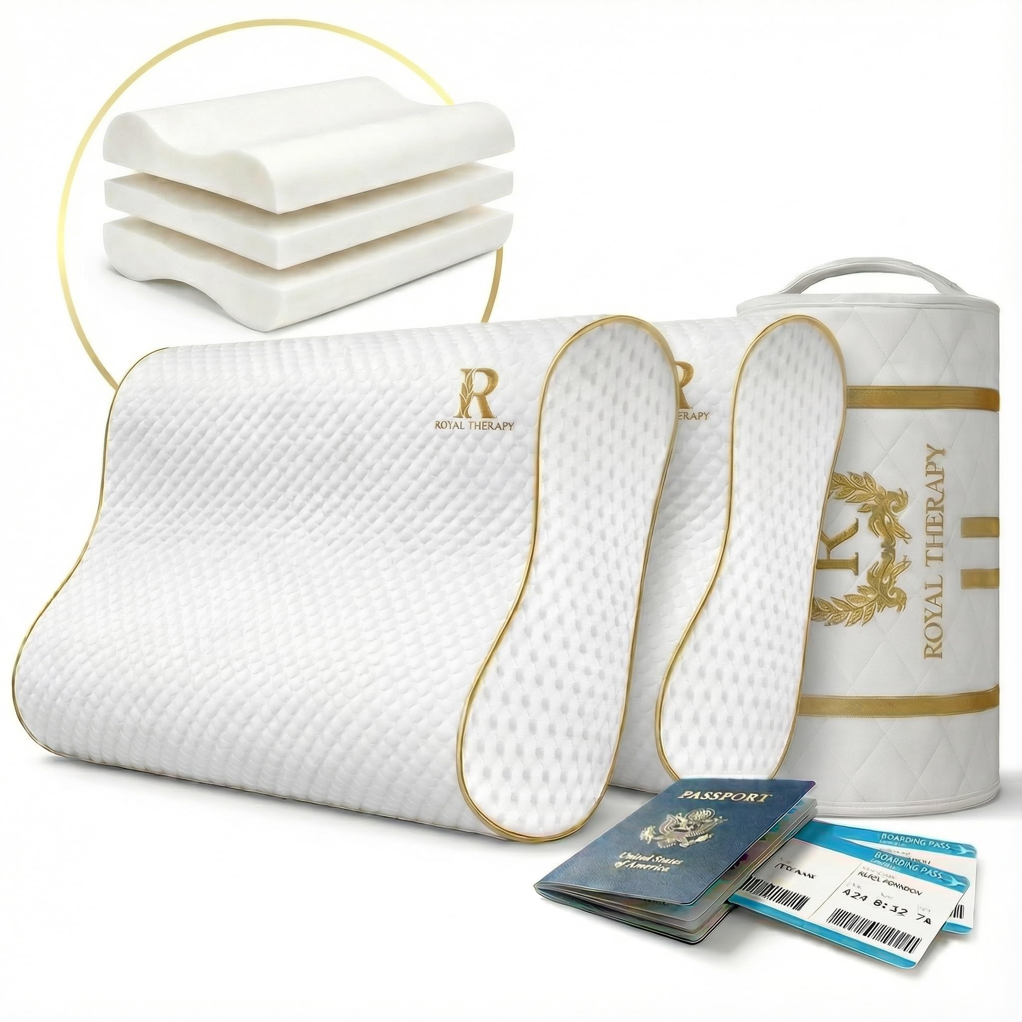 Royal Therapy 2er-Pack Reisekissen aus Memory-Schaum, Camping, Nackenstützkissen gegen Schmerzen, Konturenkissen, Kissen für Nacken und Schultern, Nacken