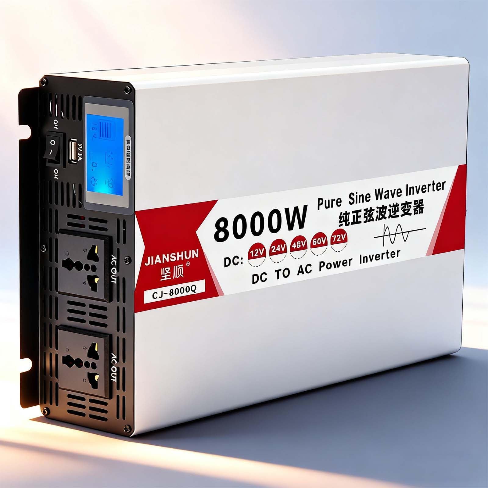 Przetwornica czystego sinusa 8000W, przetwornice do pojazdów, konwerter 12V/24V/48V/60V DC na 120V/240V AC, z wyświetlaczem LCD i podwójnym gniazdem AC 24V