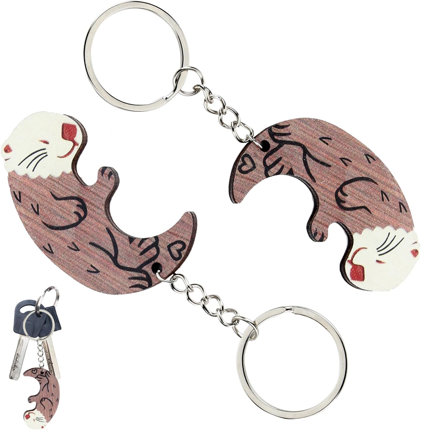 witeupOtter gifts, Cute accessories Cute Gifts for Girlfriend Wooden Otter Cute Keychain Cute Keyring Otter Cute Gifts Cute Gifts for Boyfriend 2PCS