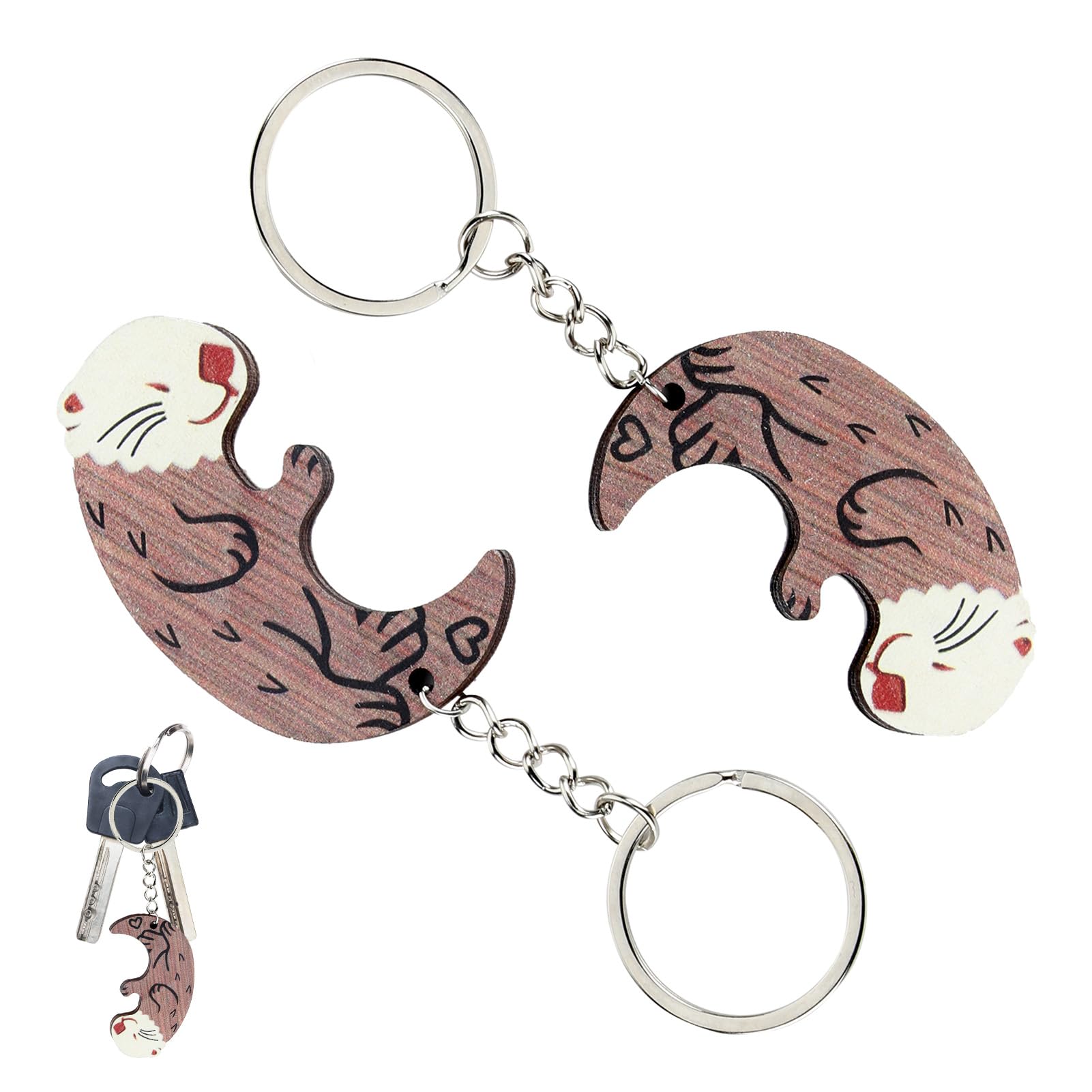 witeupOtter gifts, Cute accessories Cute Gifts for Girlfriend Wooden Otter Cute Keychain Cute Keyring Otter Cute Gifts Cute Gifts for Boyfriend 2PCS