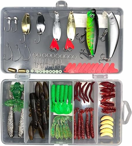 Miniatura 3 de SBBUFFLURE Señuelos de pesca de agua superior, kit de señuelos de pesca para agua dulce, señuelos de plástico suave, accesorios de pesca, cajas de