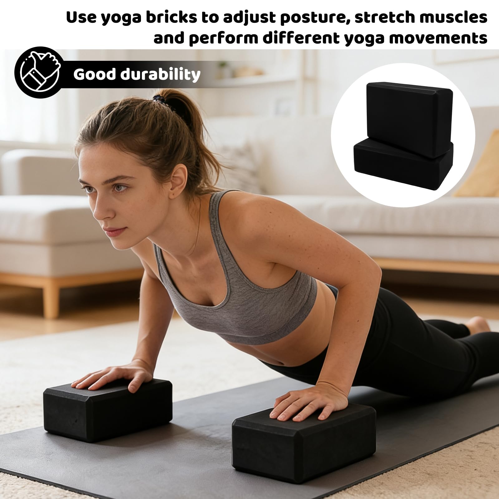 Lot de 2 blocs de yoga en mousse EVA haute densité antidérapants légers pour Pilates, méditation et étirements profonds, accessoires de fitness