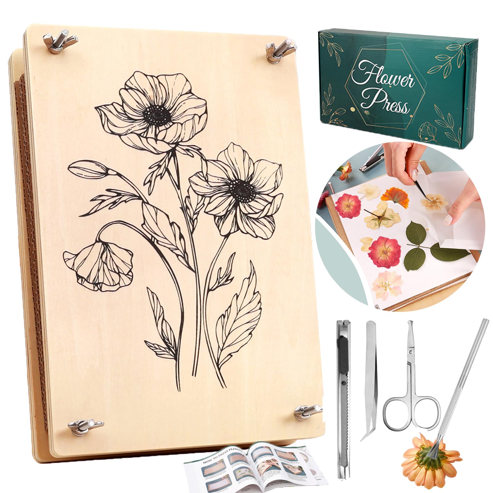 Microfleur Max Microwave Flower Pressing Kit - Complete DIY Floral Pressing Set Tweezers Soft Cover Book 9 23cm Pressing Flower Frame Scrapbooking Art