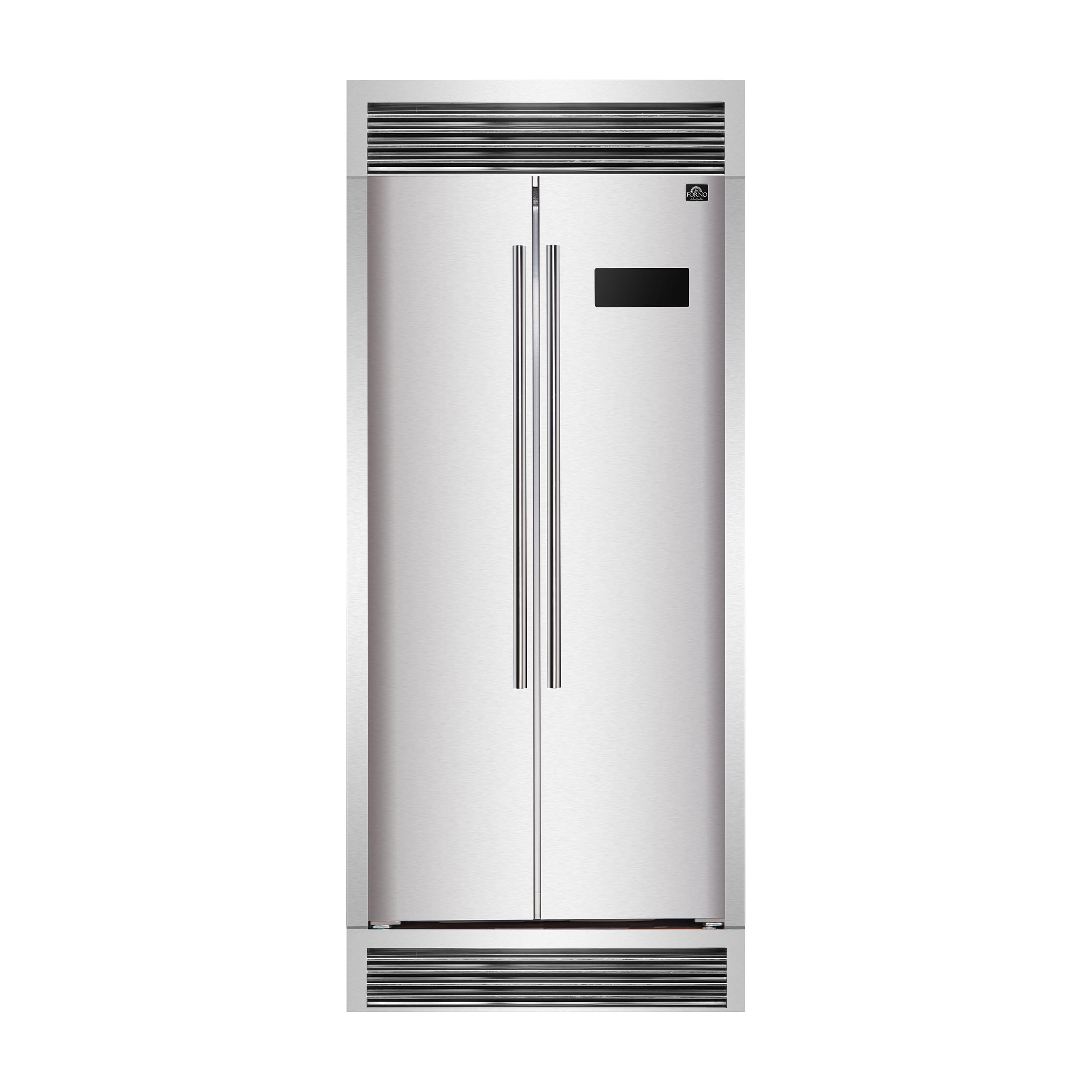 Forno Salerno 37-inch French Door Refrigerator - 15.6 Cu.Ft. Stainless Steel with LED Touch Control, w/Trim, Fast Cool, Fast Freeze & Spill-Proof Shelves