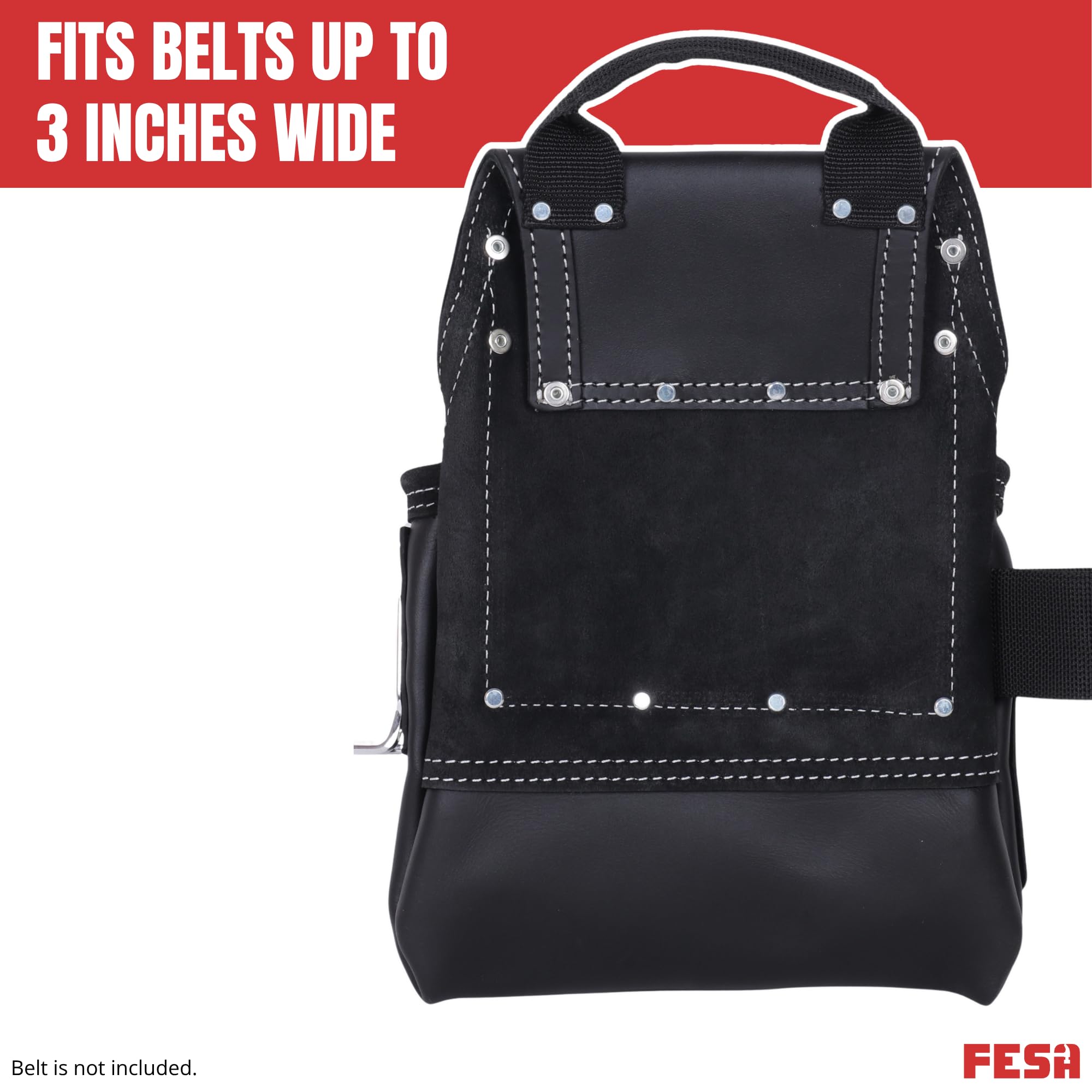 FESA Sac à outils en cuir – 10 poches en cuir pleine fleur avec 2 boucles pour marteau, grandes et petites poches – Convient aux ceintures de travail jusqu'à 7,6 cm – Fait à la main – Motif campagnard