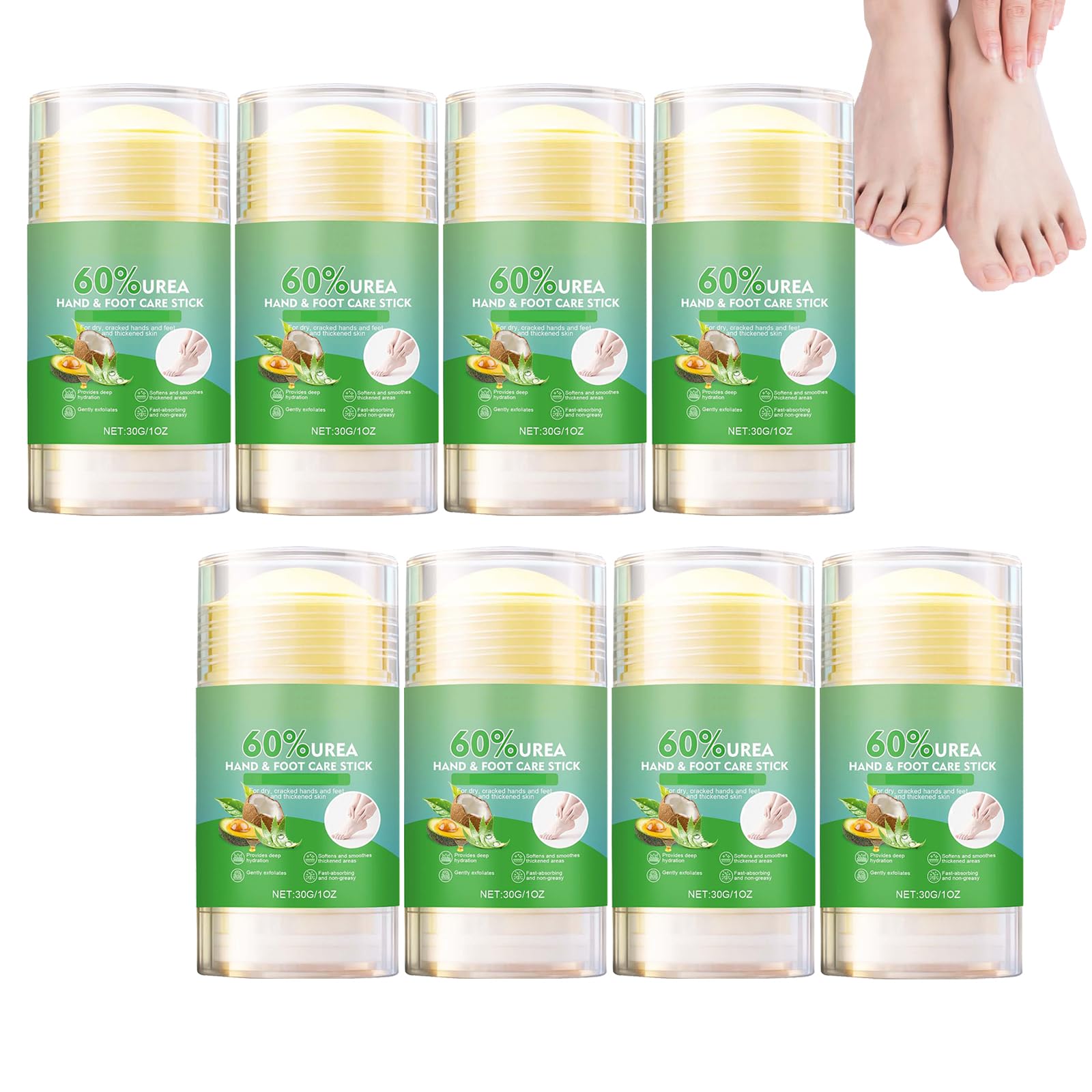 Crema para pies 60% de urea contra talones secos y agrietados, lápiz para pies de aloe vera, hidrata intensamente, exfolia suavemente, práctico lápiz de crema para pies para talones agrietados y piel