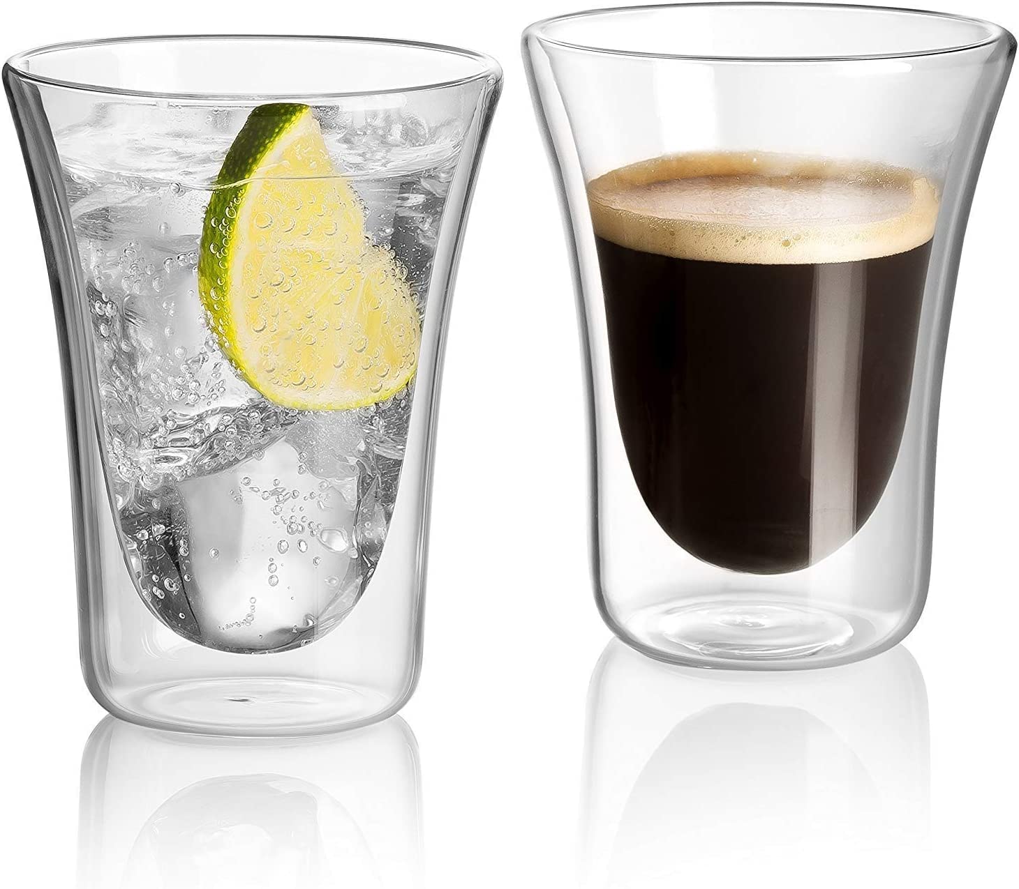 Set of 2 Double Wall Glass Cups by Jecobi: Heat Resistant Layered Clear Glass- Insulated Cup Great For Tea, Coffee, Espresso or Ice Cold Drinks - 10.fl.oz - Gift Box