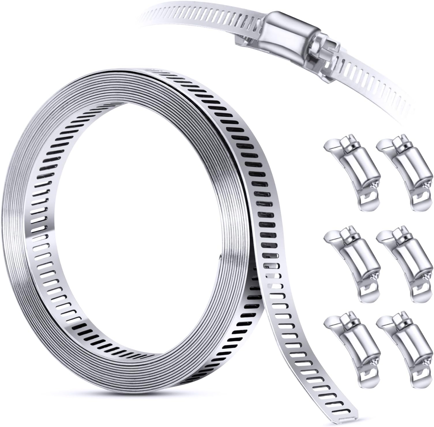 DIY Hose Clamp System Kit - 9.8 FT Band + 6 Fasteners, 304 Stainless Steel Pipe Clamp, Large Adjustable for Ductwork, Pole Mount