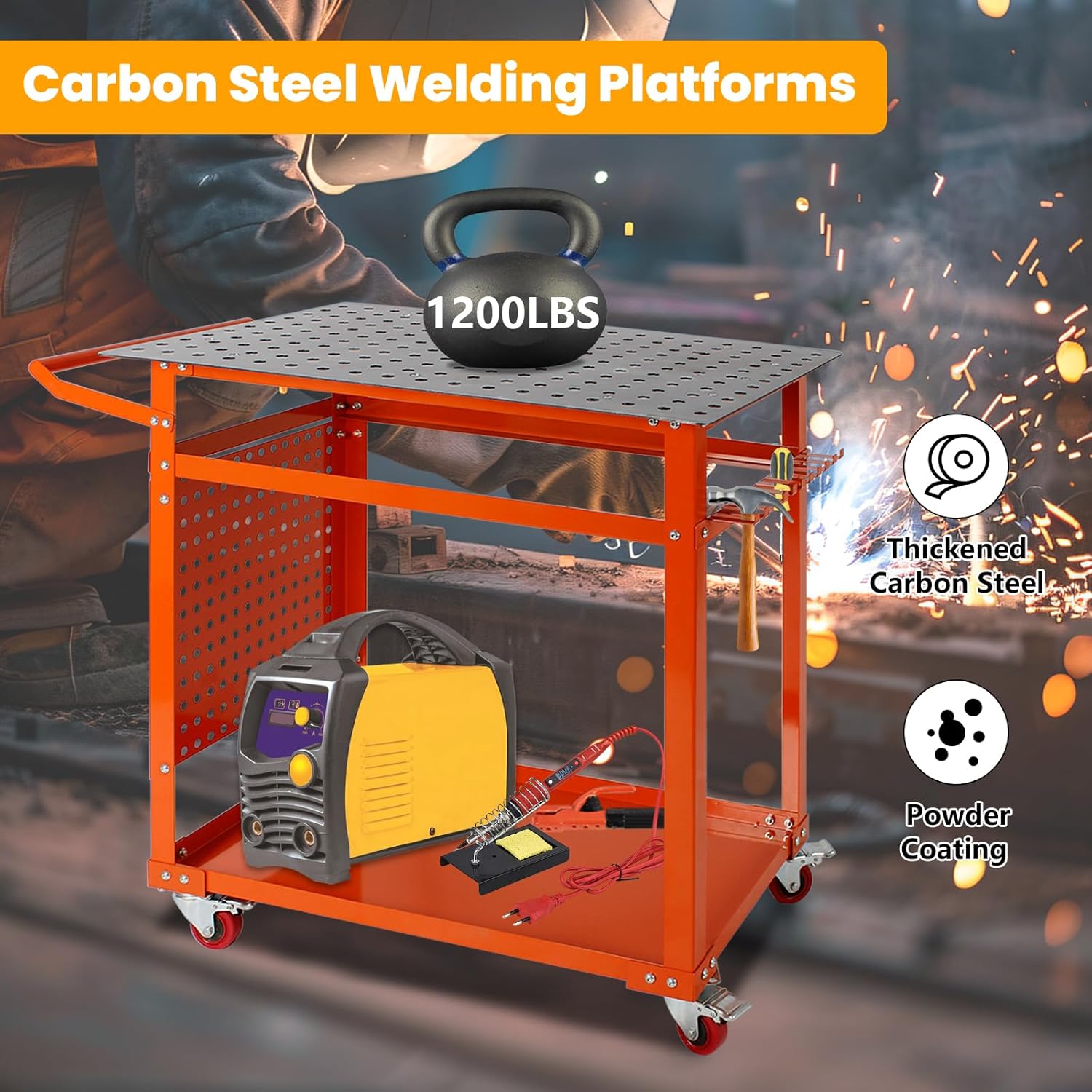 36''×24'' Welding Table,Welding Workbench with 5/8'' Fixture Holes,1200LBS Movable Fixture Weiding Table with Wheels for Shop Garage