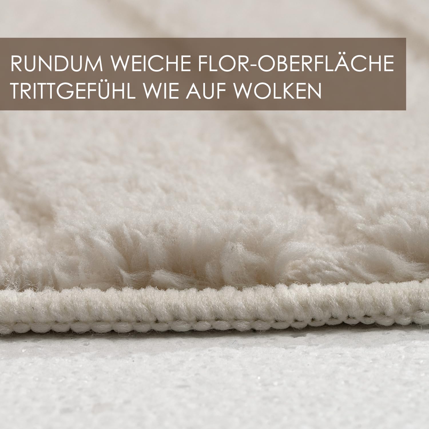 Runder Teppich Beige Ø 120 cm mit Relief-Struktur Kreise, Weicher Soft-Flanell, rutschfest, Waschbar & Faltbar, Deko-Akzent für Kinderzimmer & Leseecke