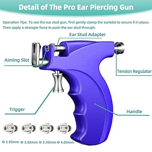 Miniatura 10 de Kit profesional de perforación de oreja con 36 aretes de diamante y pistola de perforación de oreja negra, 8 almohadillas de alcohol para salón y