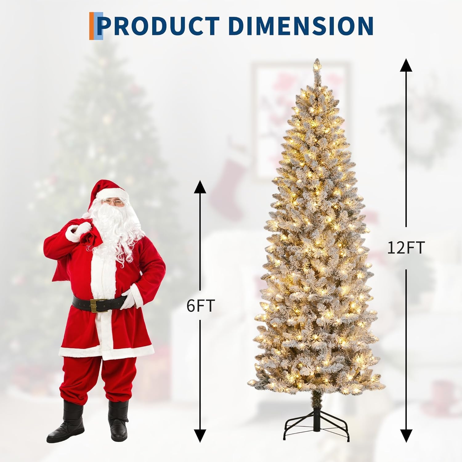 Snapklik.com : GarveeHome 12 Ft Pencil Christmas Tree, Pre-Lit Frosted