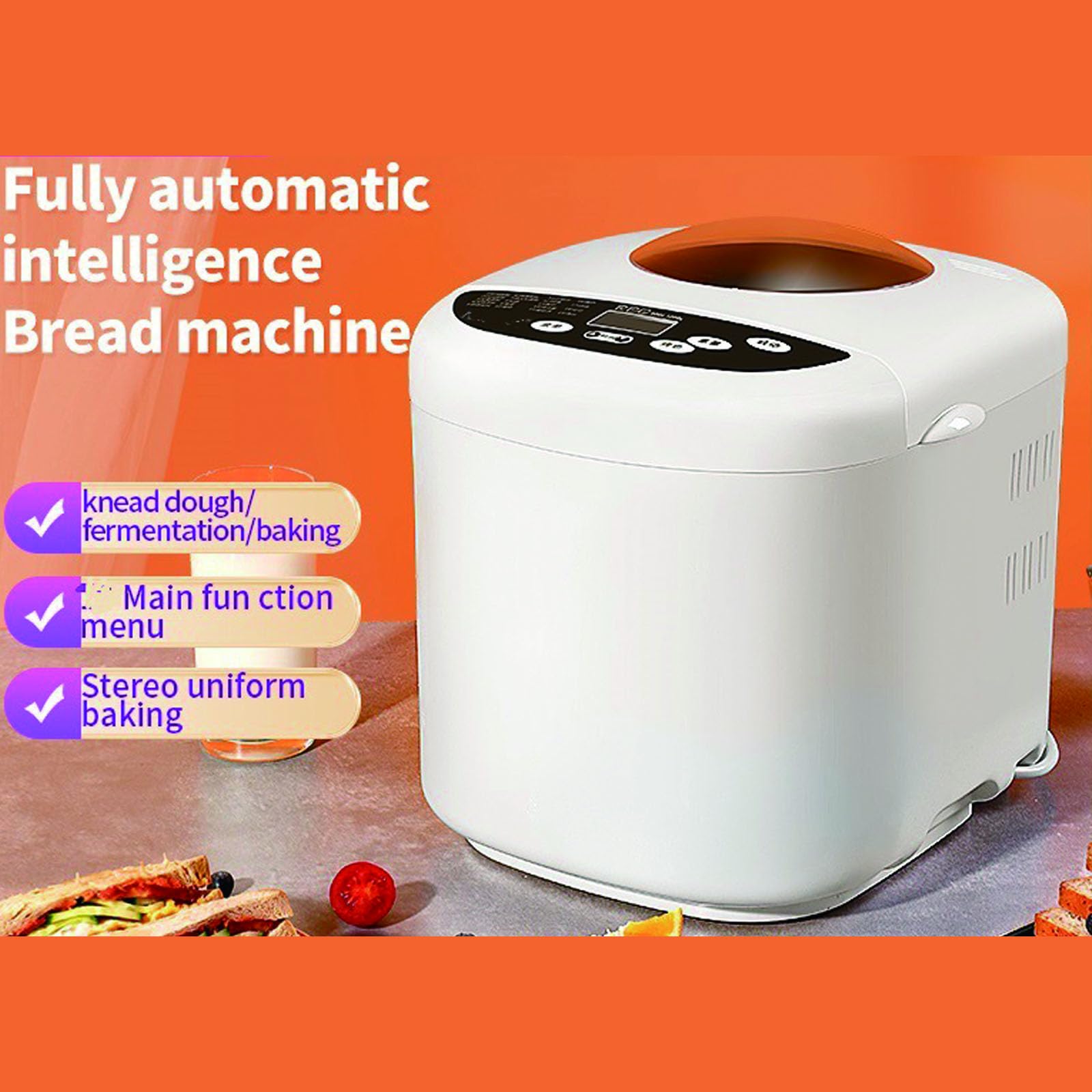 Máquina de pan 19 en 1, máquina para hornear tostadas para pasteles con sartén antiadherente, panel táctil LCD, 3 colores de pan, operación con un solo clic, extensión de nueces totalmente automática