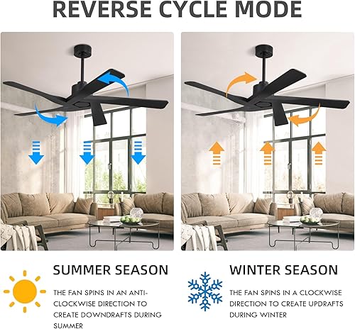Miniatura 4 de WINGBO 54" ABS DC Ceiling Fan No Light, 5 Blade ABS Plastic Ceiling Fan with Remote, 6-Speed Reversible DC Motor, Ceiling Fans without Light for