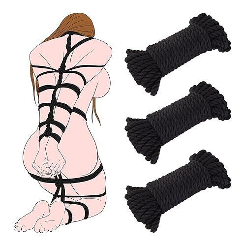 BDSM Shibari Bondage Rope Kit - UTIMI BSDM Restraints Adult Sex Toy for Women Beginner Restraint Kit SM Toys for Couples Sex Play Set Soft Cotton Rope 32 Feet/10m, 3 Pack (Black) - Black