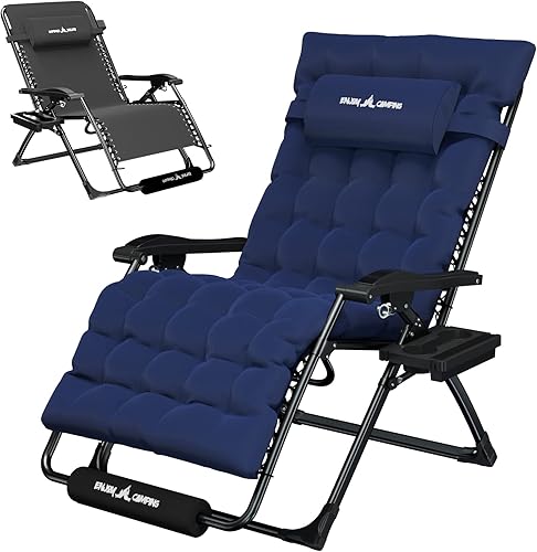 Amopatio Silla de gravedad cero de gran tamaño con cojín para interior y exterior, XXL de 33 pulgadas, silla reclinable plegable para patio con