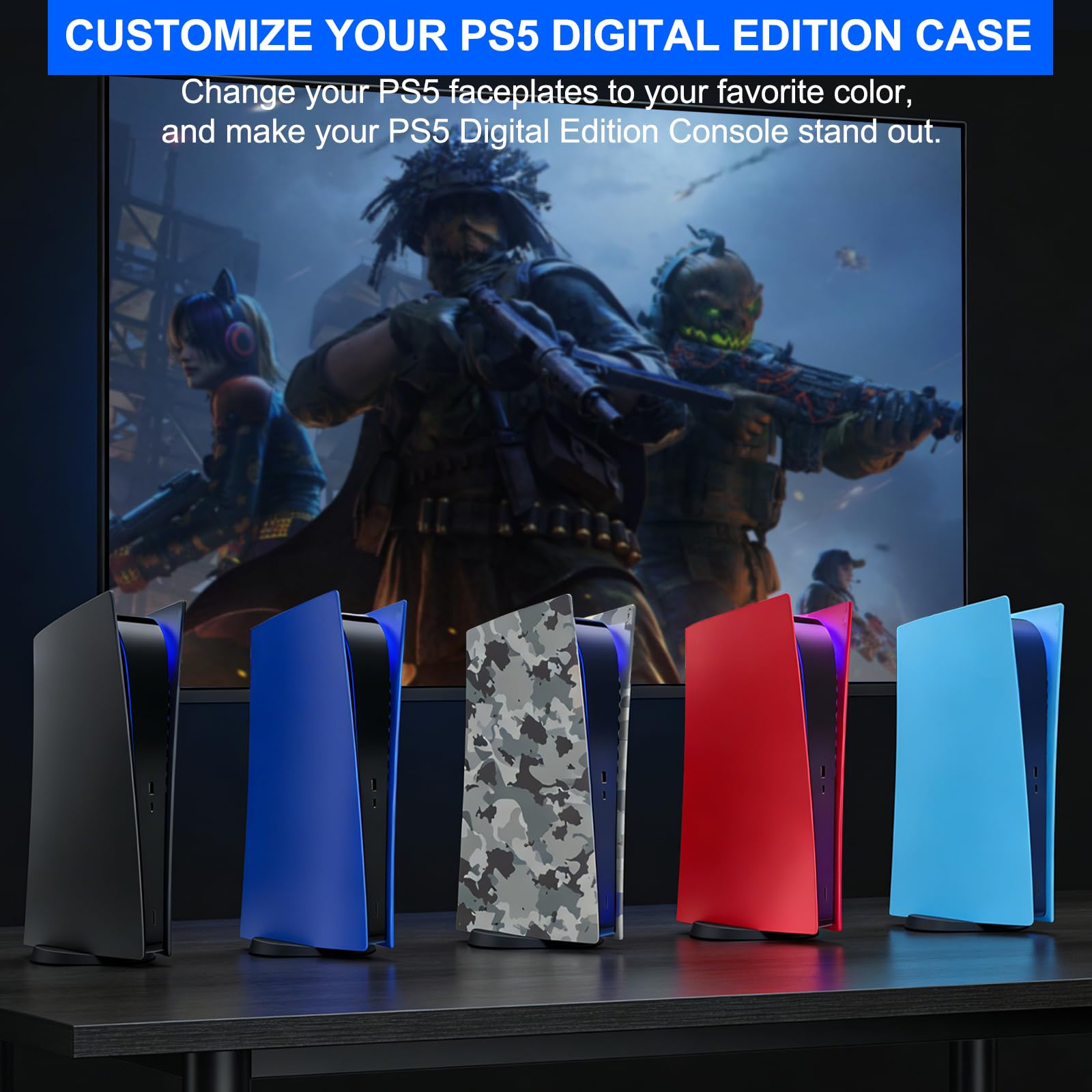 ArVin - Cover di ricambio per PS5, per console PS5, ABS antigraffio, antipolvere, accessori per Playstation 5, console di gioco Digital Edition (nero)