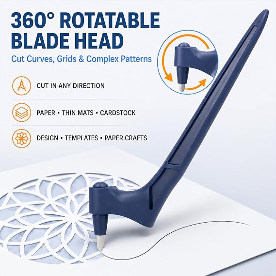 Craft Cutting Tools Pen, Rotary Craft 360 Degree Rotating Blade with 3 Cutter Heads, Stainless Steel Carving Cutter Set Kit for Paper Crafts Model Making Woodworking