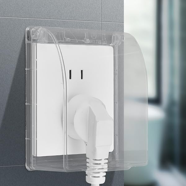 Copertura trasparente per presa elettrica – Protezione impermeabile per, design di sicurezza a prova di spruzzi, dimensioni 9,9 x 11,2 x 4,2 cm + 3,9 x 4,41 x 1,65 pollici, resistente materiale - 4