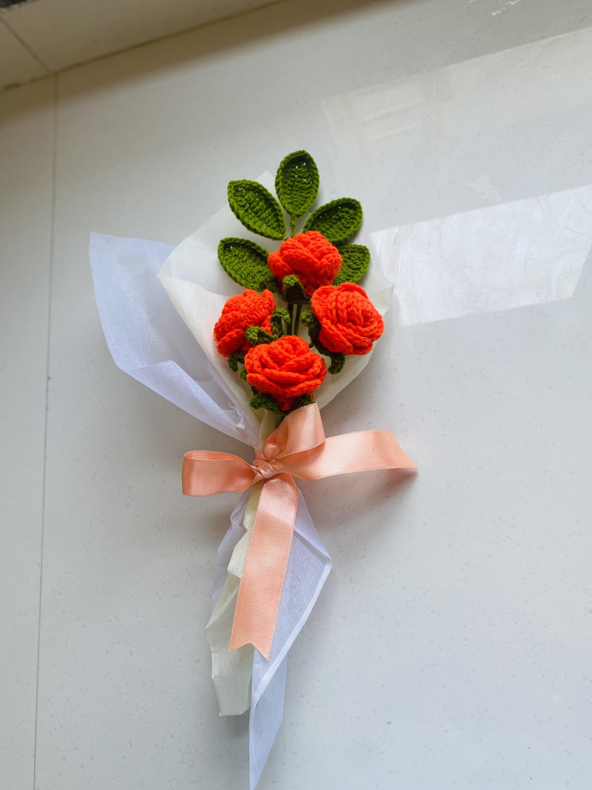Crochet Orange Roses Bouquet (Orange)-image-43