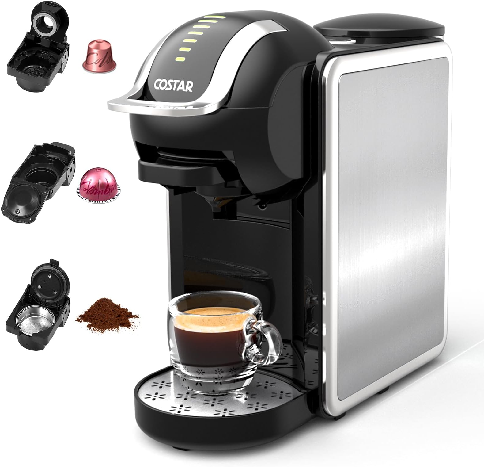 3-in-1 Espresso Machine, 20 Bar Coffee Maker Compatible with Nespresso Original, Dolce Gusto Capsule, and Coffee Powder, Adjustable Volume, Fast Heating System Coffee Machine for Home Office