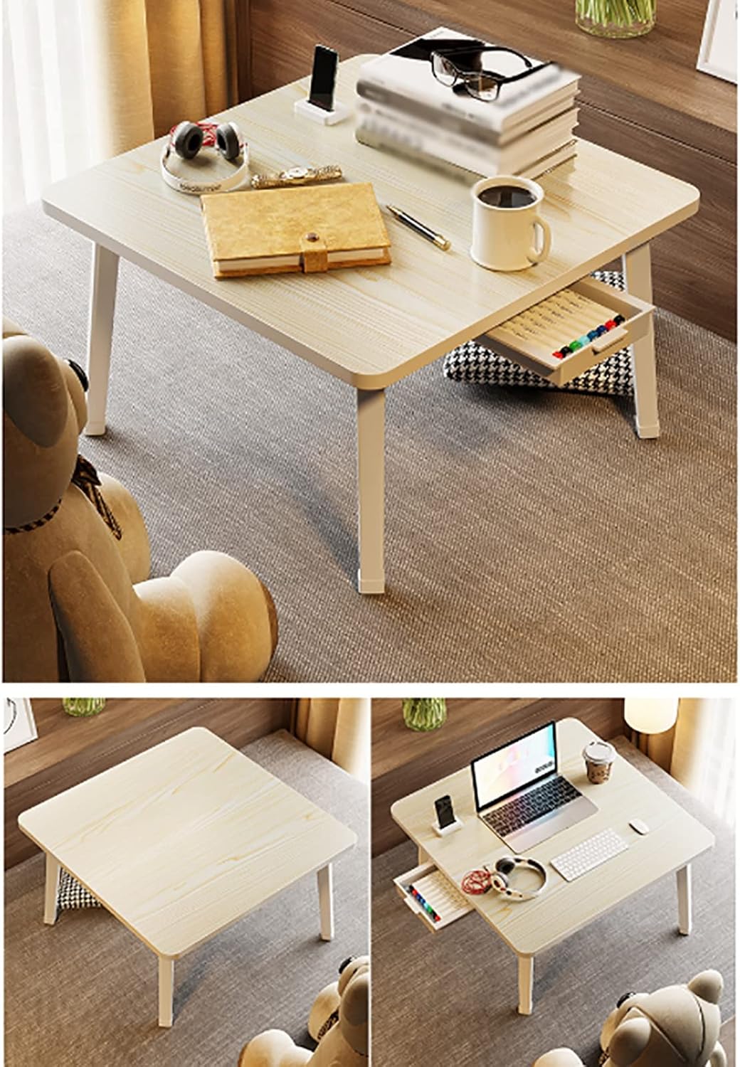 Folding Coffee Table, Small Dining Table, Simple Desk Table/Study Table, Laptop Table, Outdoor Portable Camping Table (60cm)(B,H30CM)