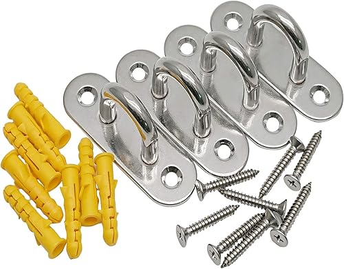 Miniatura 5 de 4 Pcs 3.1 Inch 304 Stainless Steel Ceiling Hooks Pad Eyes Plate Marine Hardware Hooks with Screws