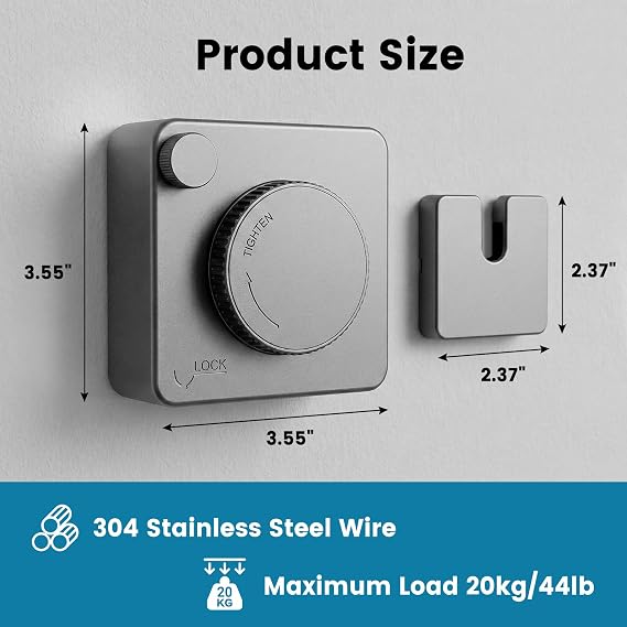 Retractable Clothesline Indoor Outdoor, 4.8M Non-Sagging Stainless Steel Washing Line, Wall Mounted Heavy Duty Clothes Drying Laundry Line for Bathroom Balcony, Gray