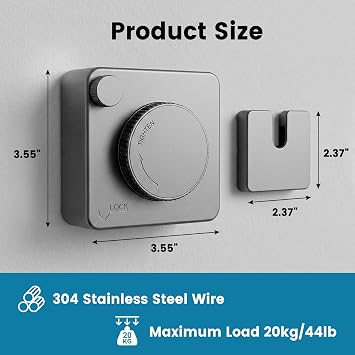 Retractable Clothesline Indoor Outdoor, 4.8M Non-Sagging Stainless Steel Washing Line, Wall Mounted Heavy Duty Clothes Drying Laundry Line for Bathroom Balcony, Gray