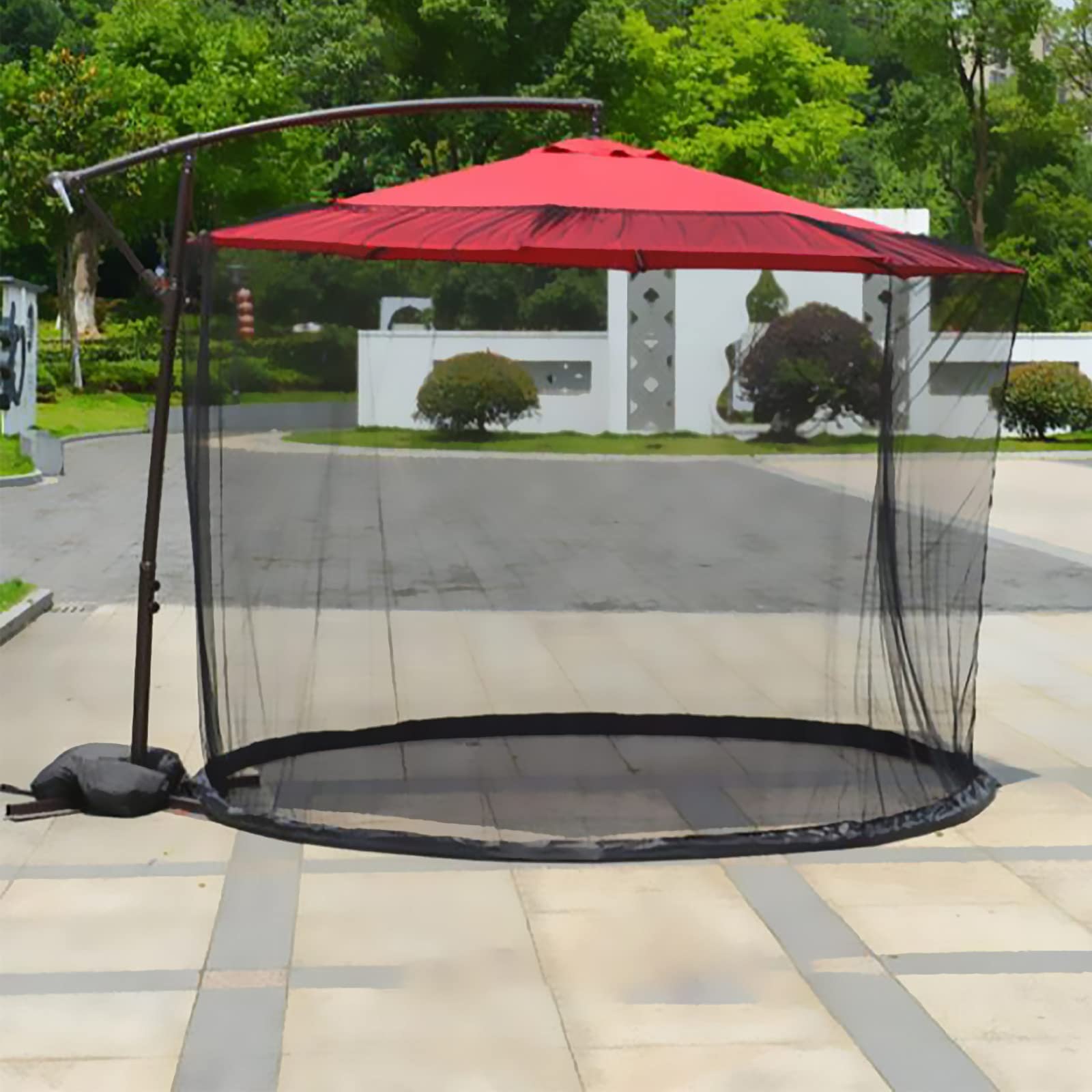Filet de Parasol de Terrasse, avec Porte à Double Fermeture éclair, Filet en Maille de Polyester Universel pour Parasols de Table de marché Presque Extérieurs et Parapluie (Noir)