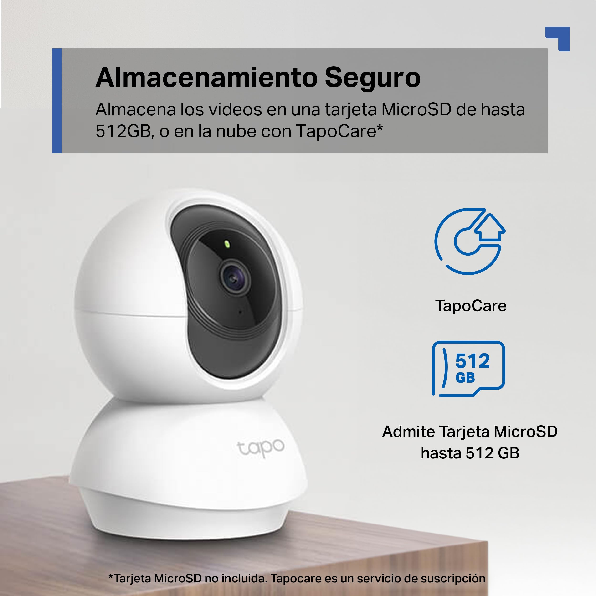Tapo C21A - Cámara de Vigilancia WiFi Interior 360º, 2K 3MP, Detección IA | Detección Movimiento, Personas y Llanto de Bebé. Visión Nocturna. Alarma Luz y Sonido. Almacenamiento Local o Nube. App Tapo.