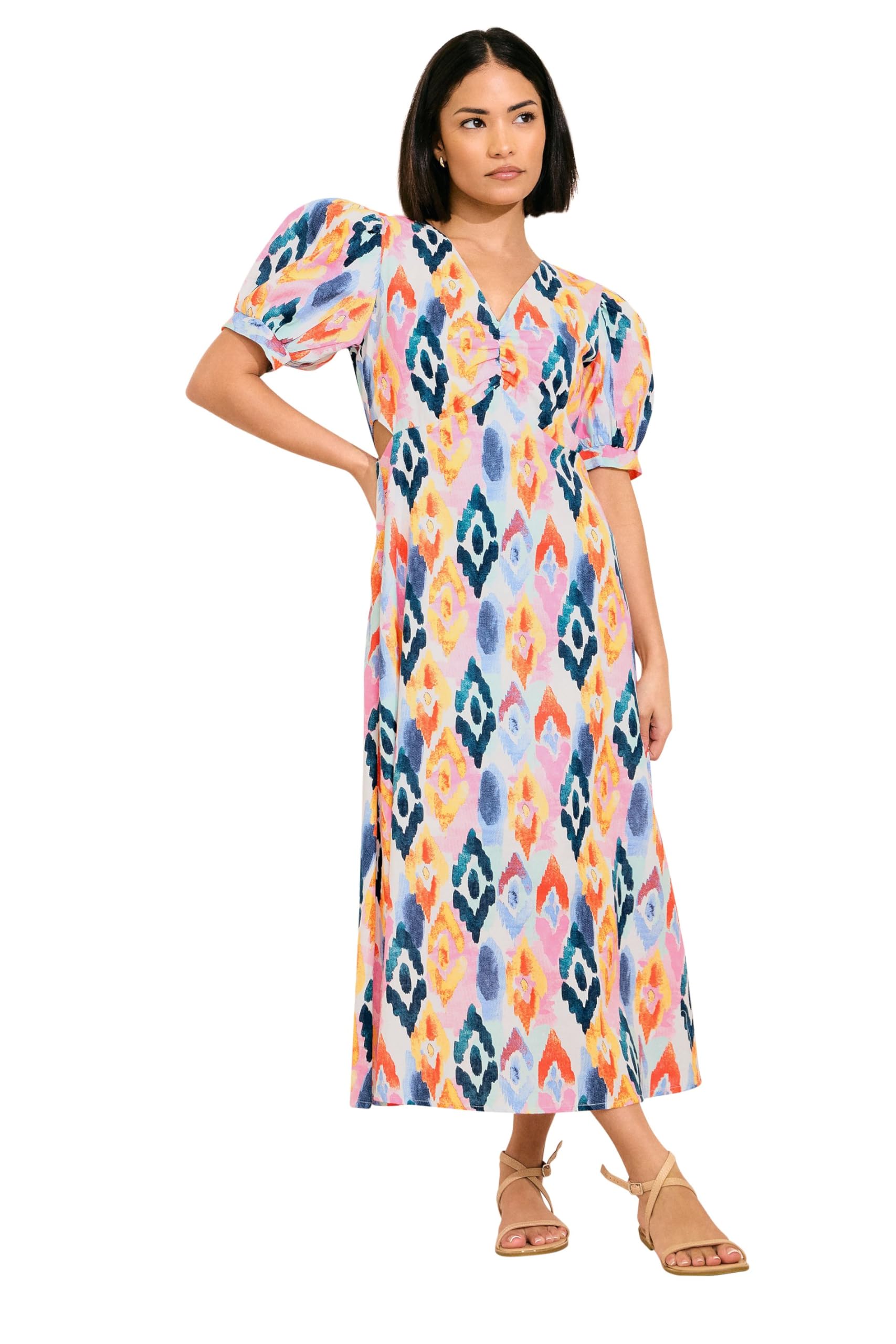 Pixiegirl Women's Pink Petite Abstract Puff Sleeve Maxi Dress In Size 10