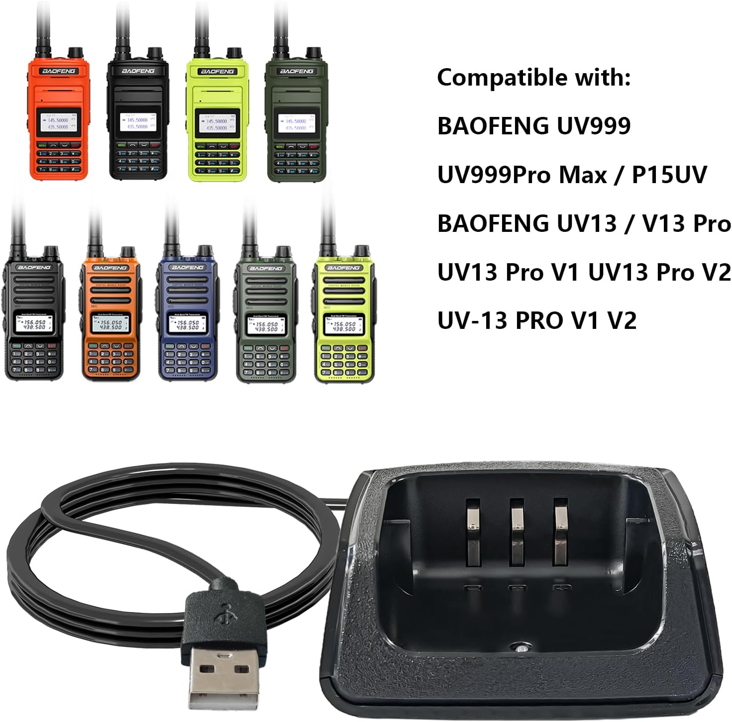 2 Pack BAOFENG UV-13 Charger Base USB Charging for UV-13 Pro V2 Radio Accessories DC8.4V for TYT UV88 UV99 Walkie Talkies P15UV Charger Dock