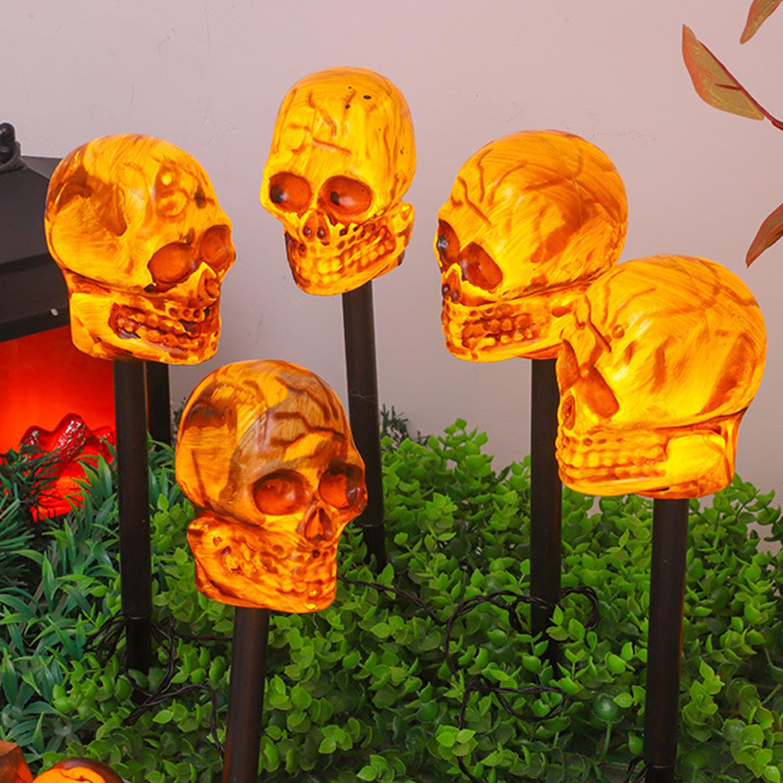 LICHENGTAI Totenkopf Solarlampen - Halloween Gartenleuchten Wasserdicht 47cm Solar