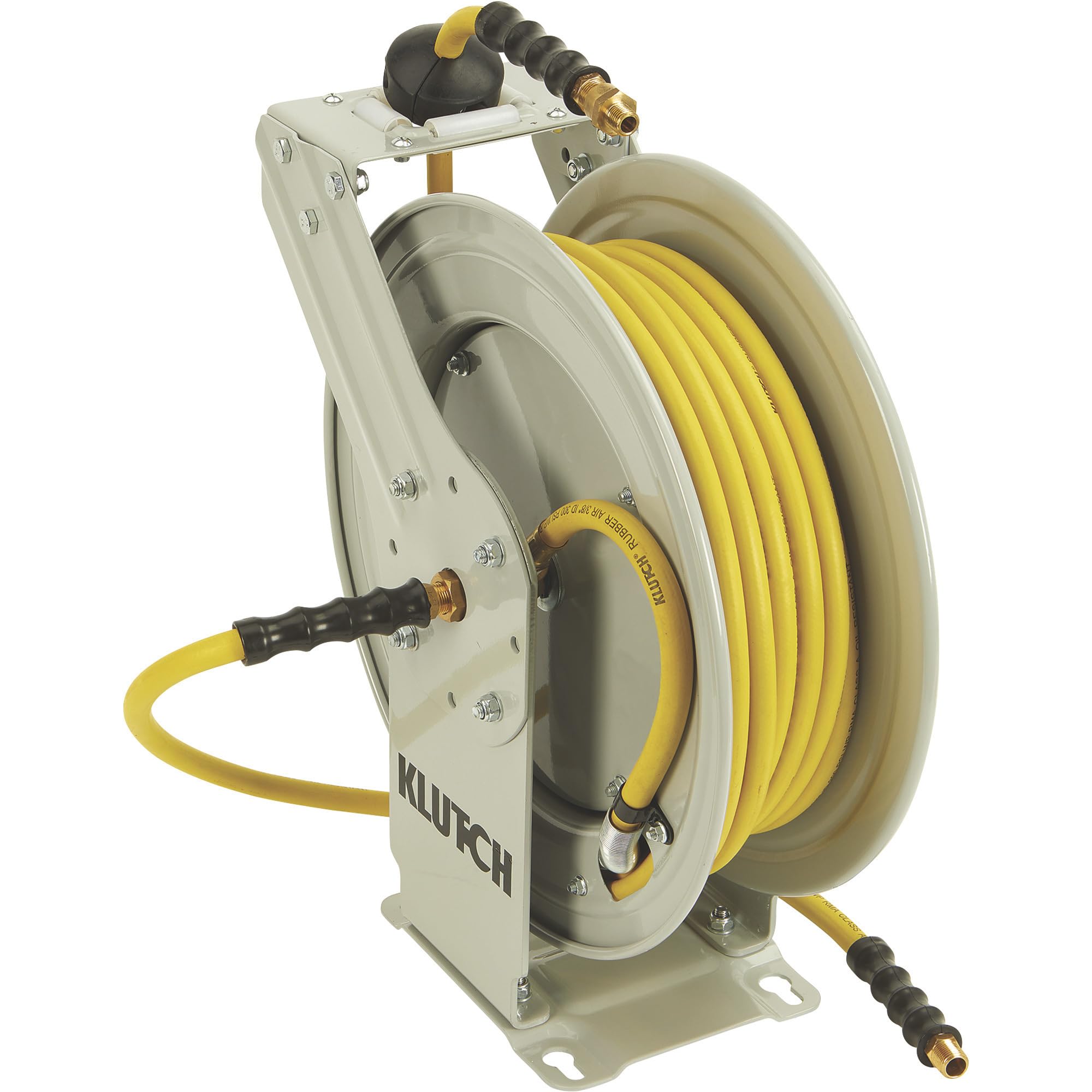 Klutch Auto-Rewind Dual Arm Air Hose Reel, with 3/8in. x 50ft. Hose, 300 PSI