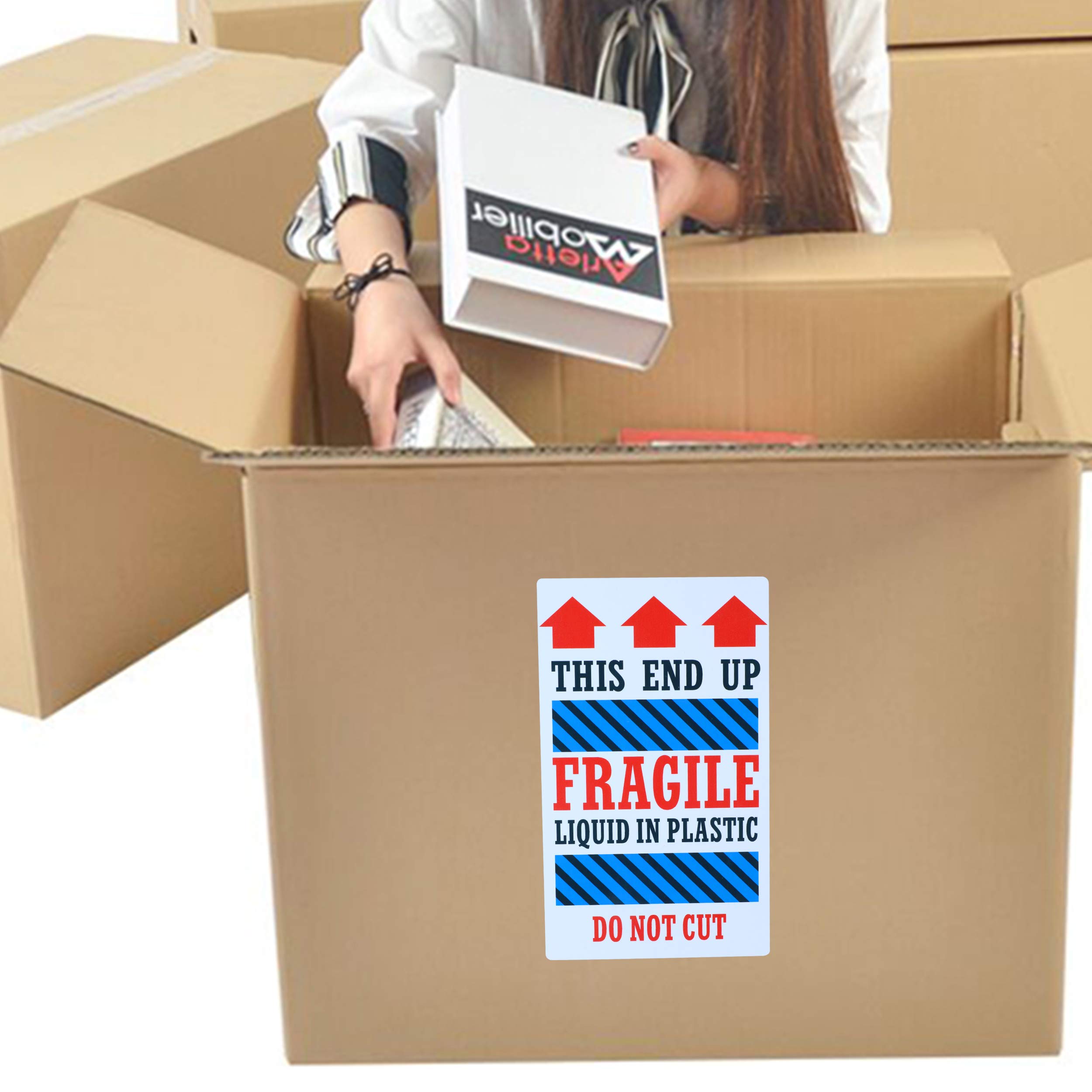 7,6 x 12,7 cm Fragile This End Up Autocollants liquides en plastique Do Not Cut Étiquettes d'expédition – 100 autocollants par rouleau (10 rouleaux)