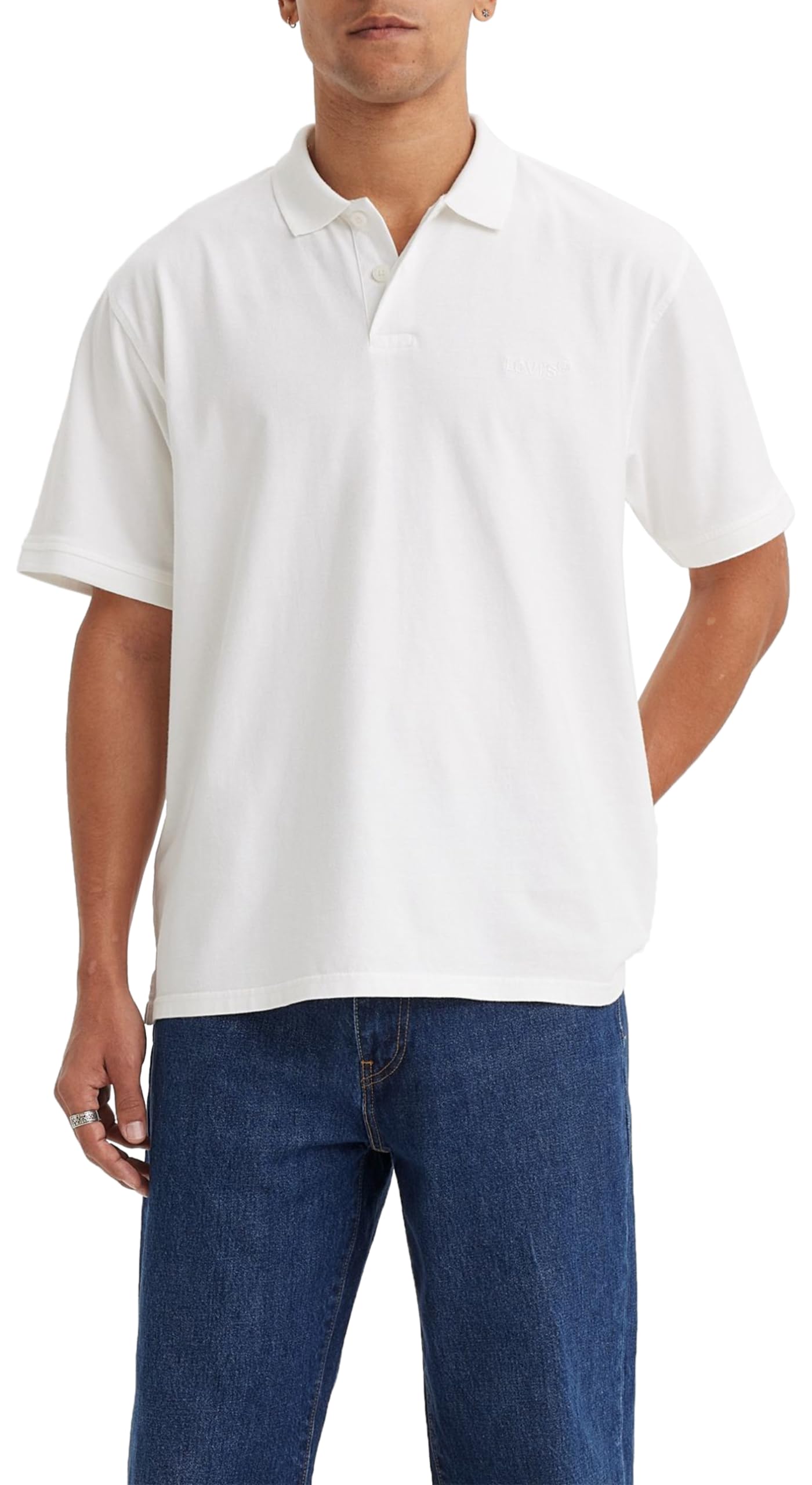 Levis Men's Relaxed Authentic Polo Top - Bright White - S