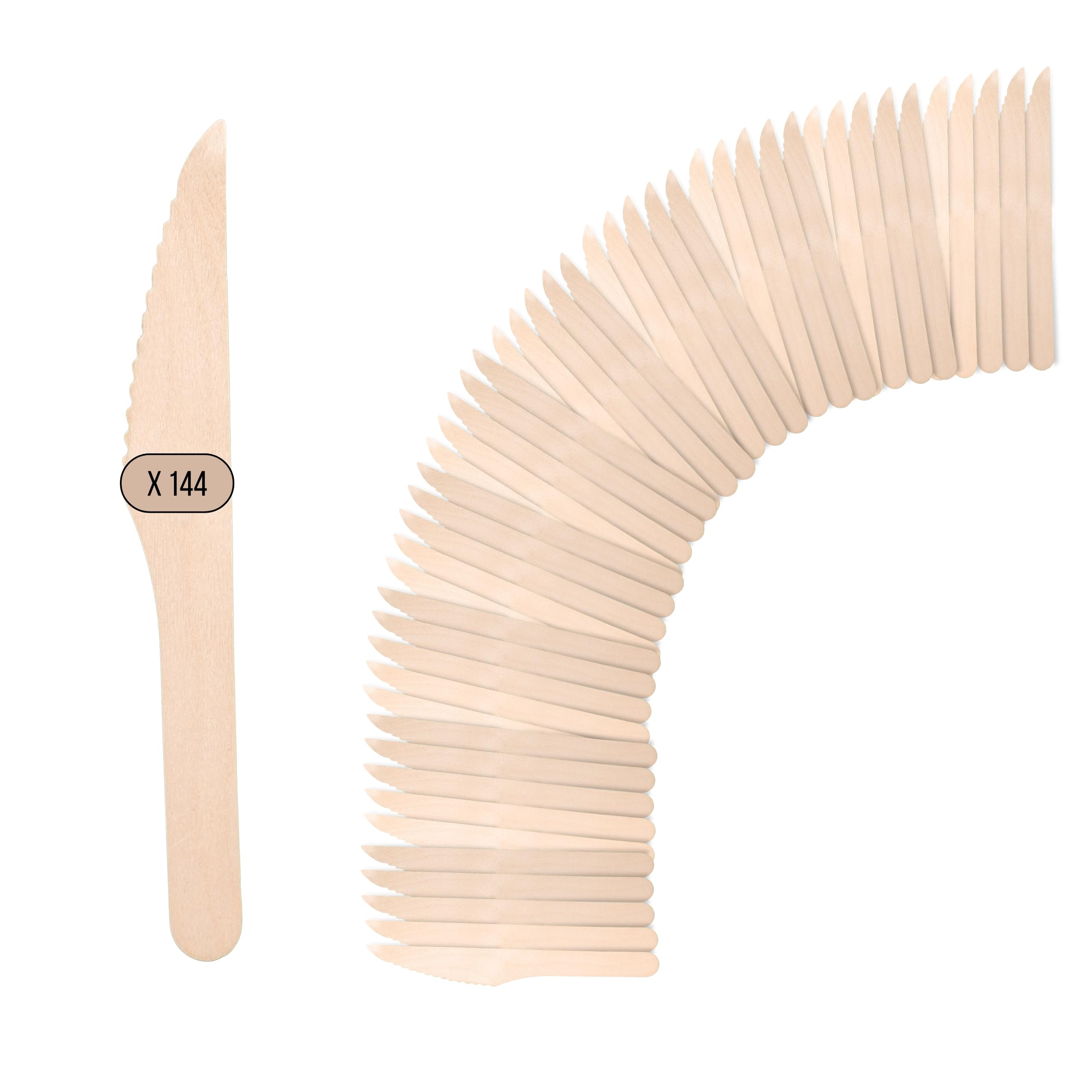 Coltelli Legno Bambù Monouso Ecologici, Set da 144 Pezzi, Posate Biodegradabili e Riutilizzabili