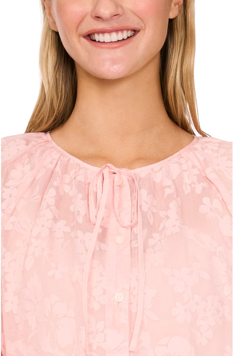 CeCe Womens Button Up Top W/Puff Sleeves & Front Tie - Image 3