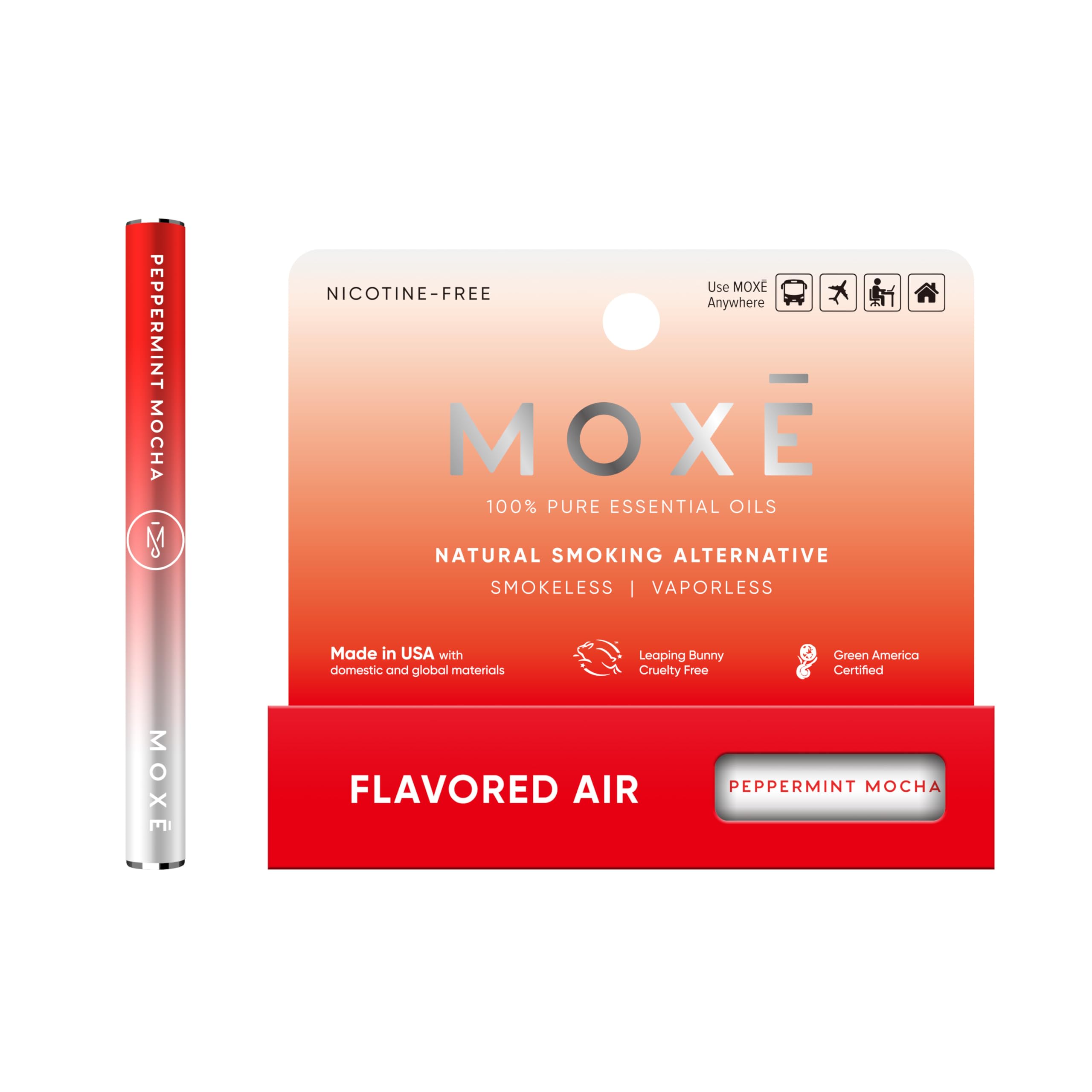 MOXE Natural Peppermint Mocha Air Inhaler | Non Electric Long-Lasting Flavored Air Refreshing Support | Oral Fixation Menthol & Coffee Essential Oils, Craving Relief