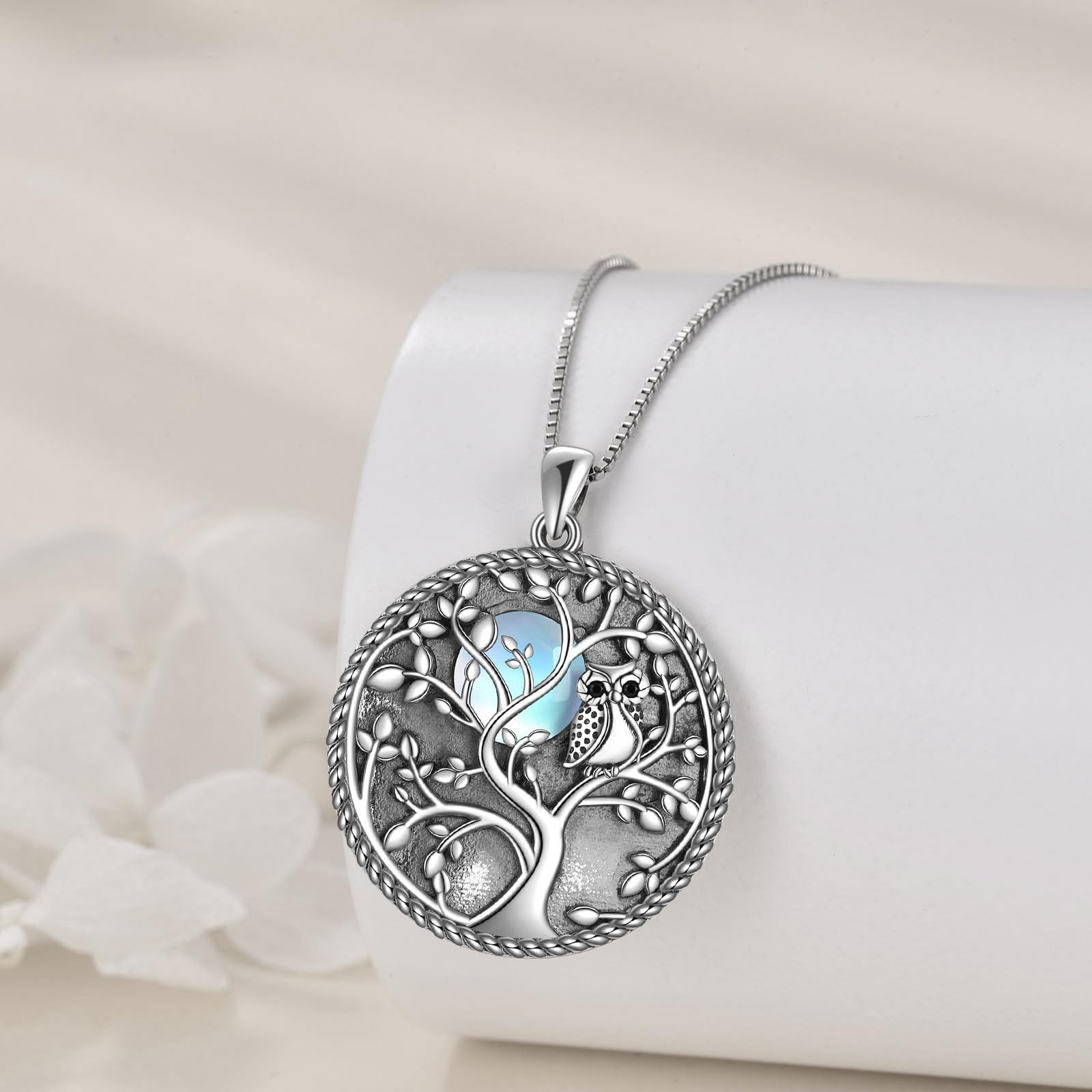 KQF Häschen/Libelle/Chakras/Baum des Lebens/Eule/Lotus/Kuh/Elefanten Kette Sterling Silber Häschen Anhänger Schmuck Abalone Muscheln/Mondstein Tierschmuck Geschenke für Damen Mädchen