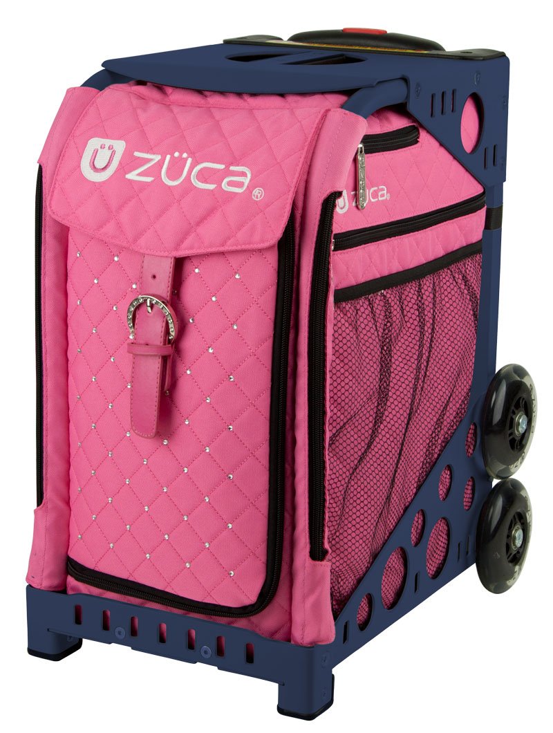 Zuca Pink Hot Sport Insert Bag and Navy Blue Frame with Flashing Wheels