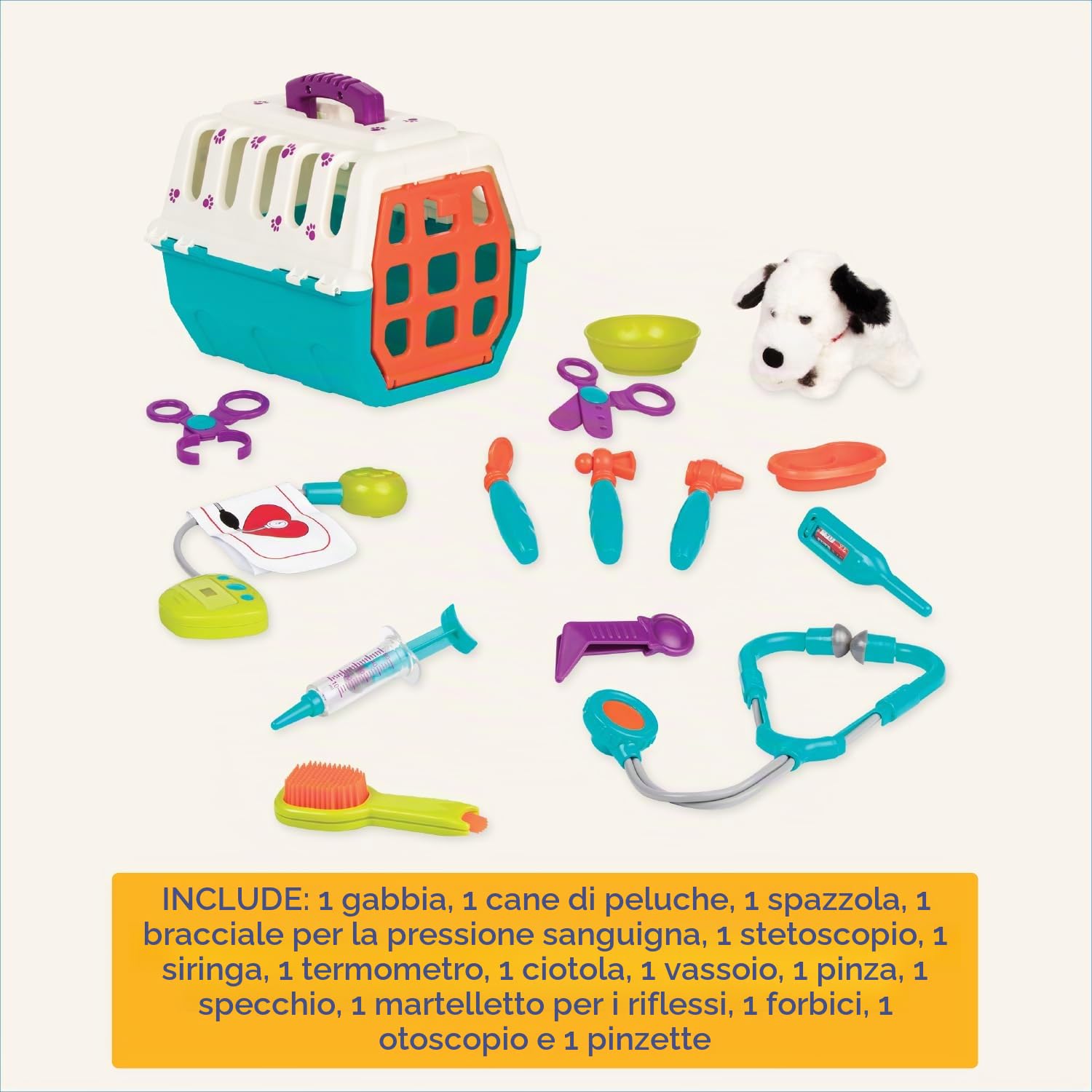 Battat - Giocattolo Veterinario per Finta - Playset per la Cura del Cane - Cucciolo di Peluche e trasportino - Set Veterinario per Bambini - 2 Anni +