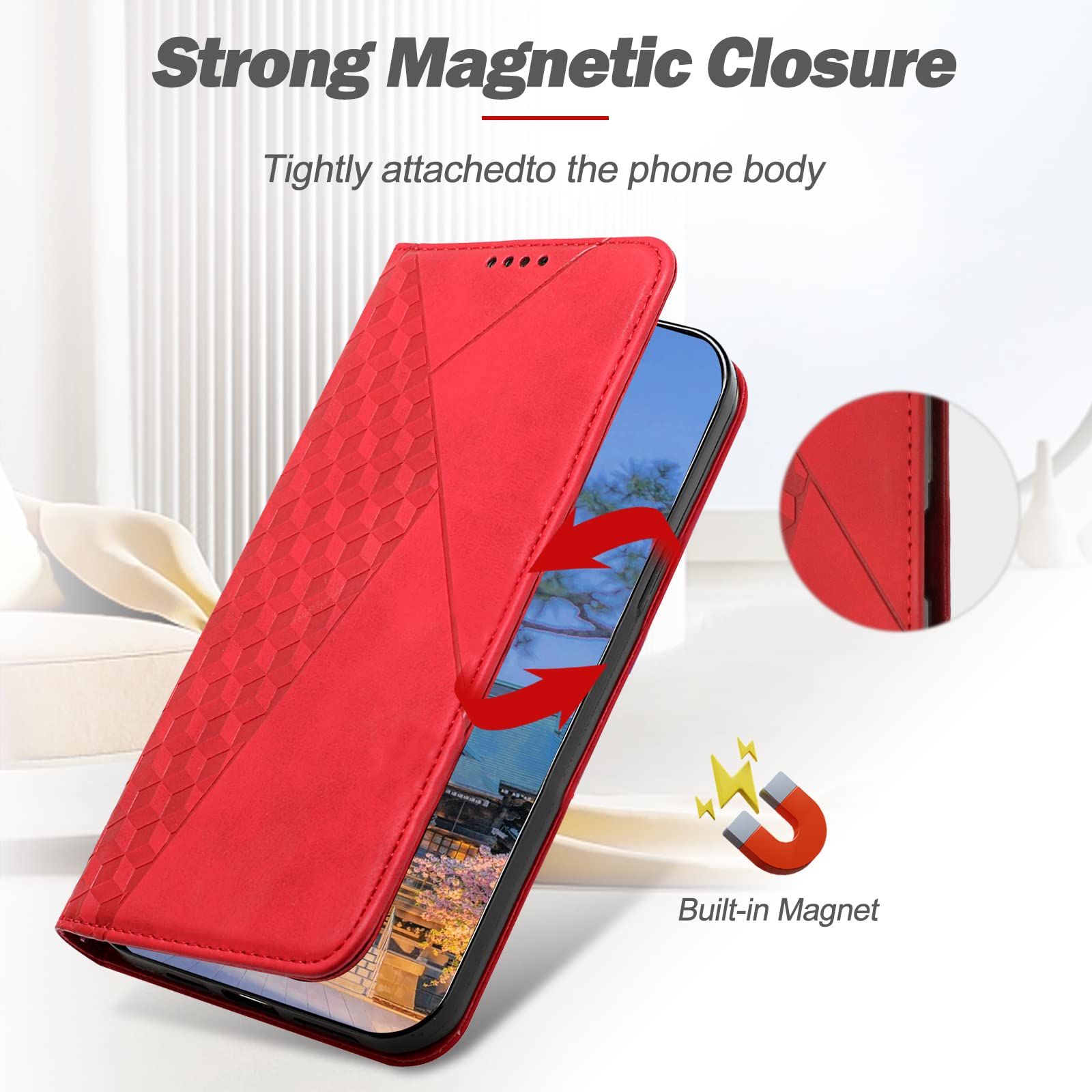 SRISHP Cover per Xiaomi 12 Lite, Magnetica Cover a Libro con Slot per Schede, Custodia in PU Pelle Portafoglio per Xiaomi 12 Lite, Rosso