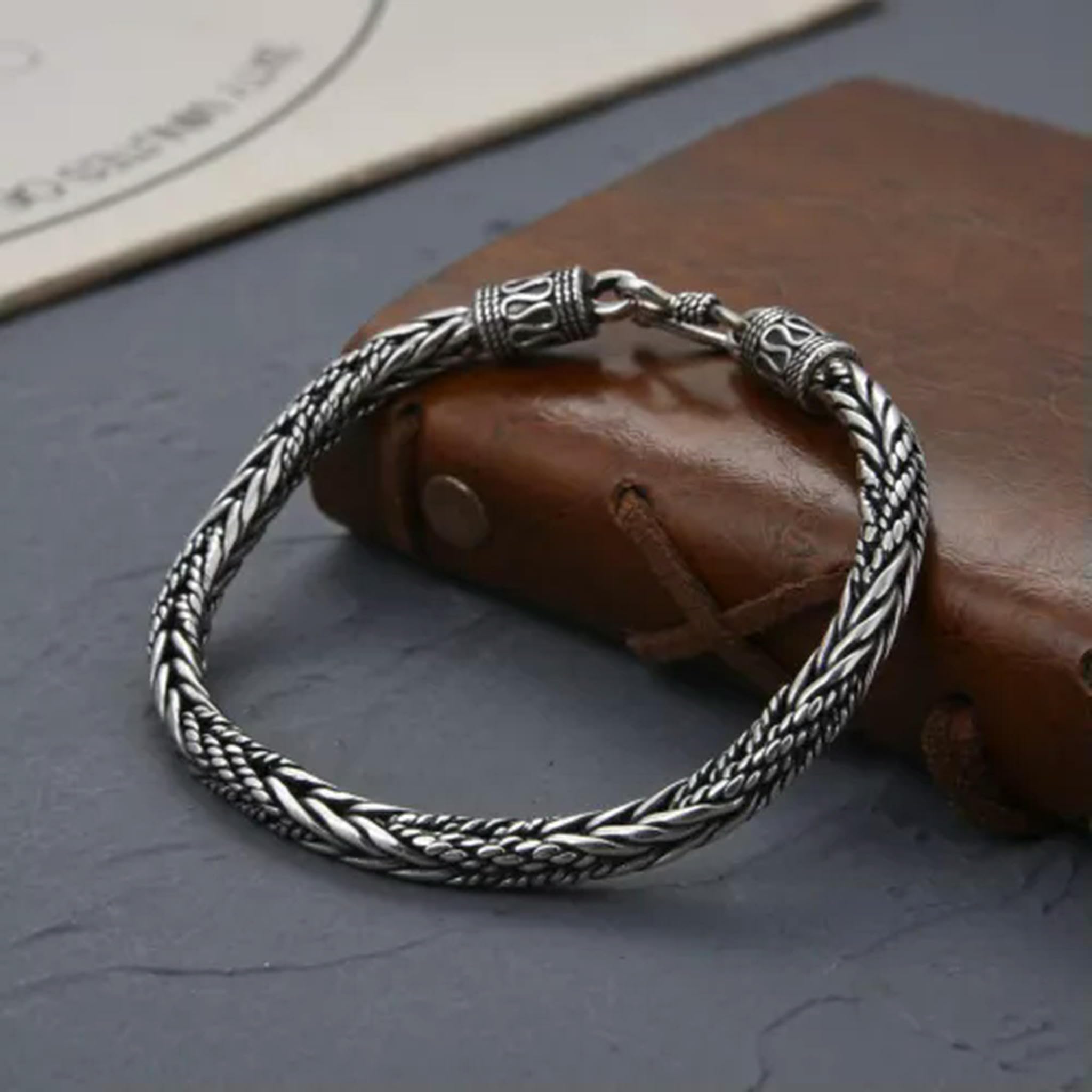 Echtes 925-Silber-Armband, Thai-Silber, 5 mm Breite, Webart, Weizenglied, 7,5 Zoll