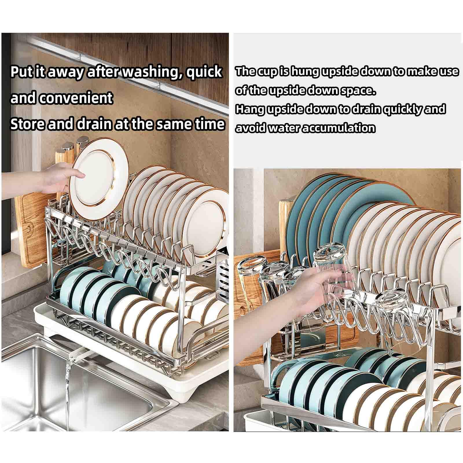 Abtropfgestell Geschirr Geschirrabtropfgestell Dish Rack Geschirrständer Abtropfhalter Ständer Geschirrablage Abtropfschale Abtropfständer Geschirrkorb Besteckkorb Edelstahl (Silver,43.5x30x22cm)