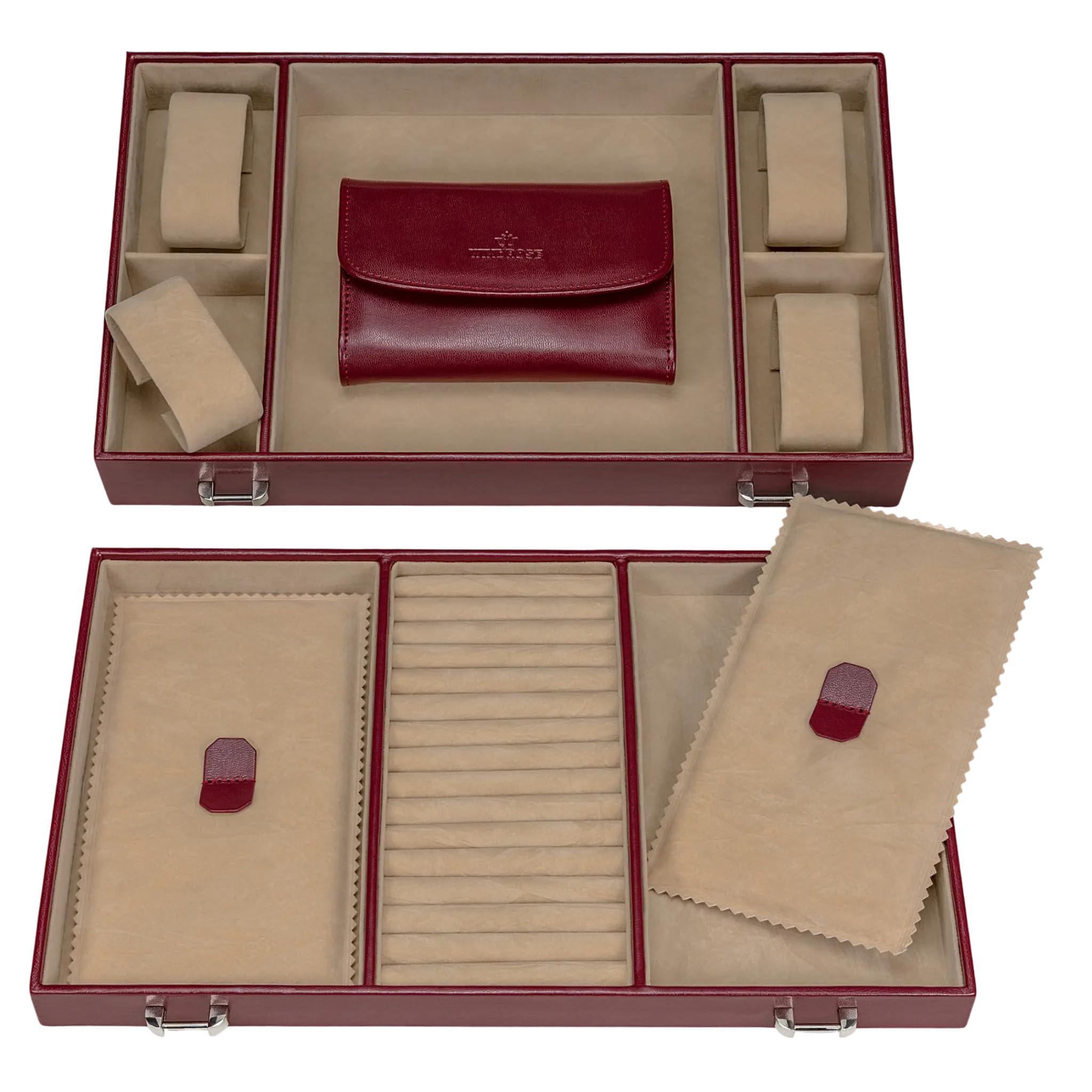 Windrose Schmuckkoffer XXL mit integrierter Schmucktasche Merino (rot-legacy)