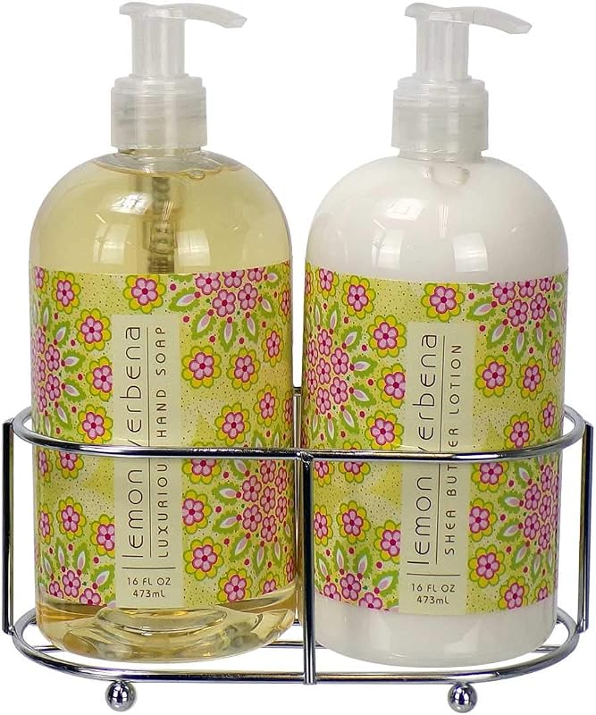 Greenwich Bay Trading Co. Conjunto com loção para mãos e sabonete líquido de mãos Lemon Verbena com suporte